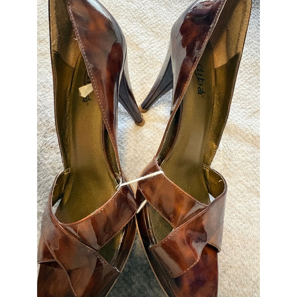 Diba Womens 10M Brown Tortoise Shell Patent Platform High Heel Sandals